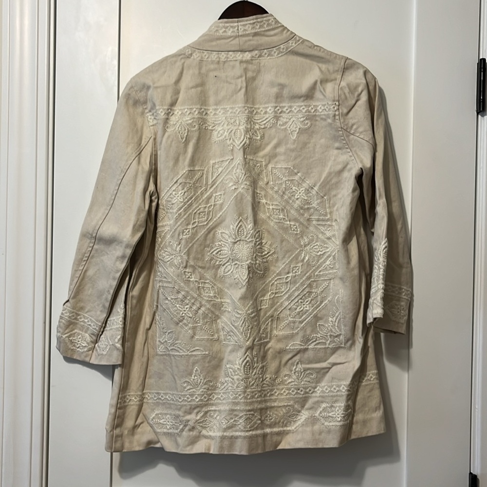 Sigrid Olson 100% Cotton White Denim Embroidered Jacket